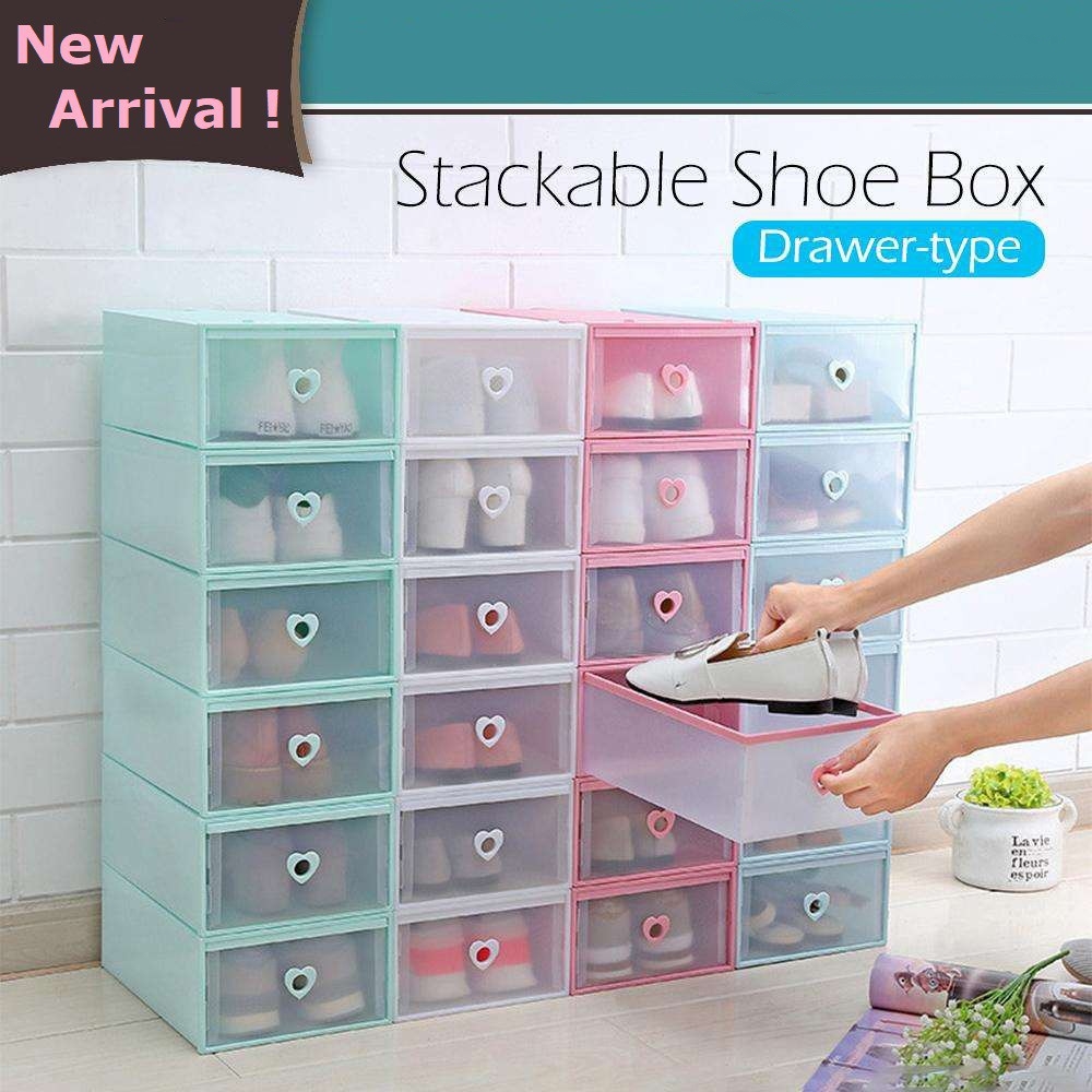 6 Units Shoe Box Drawer Multipurpose Storage Box Stackable Shoes Box Foldable 