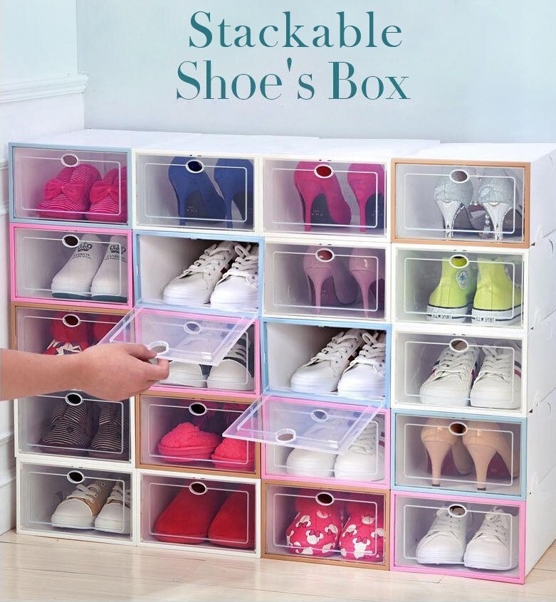 6 Units Stackable Shoe Box Multipurpose Storage Foldable Shoes Rack