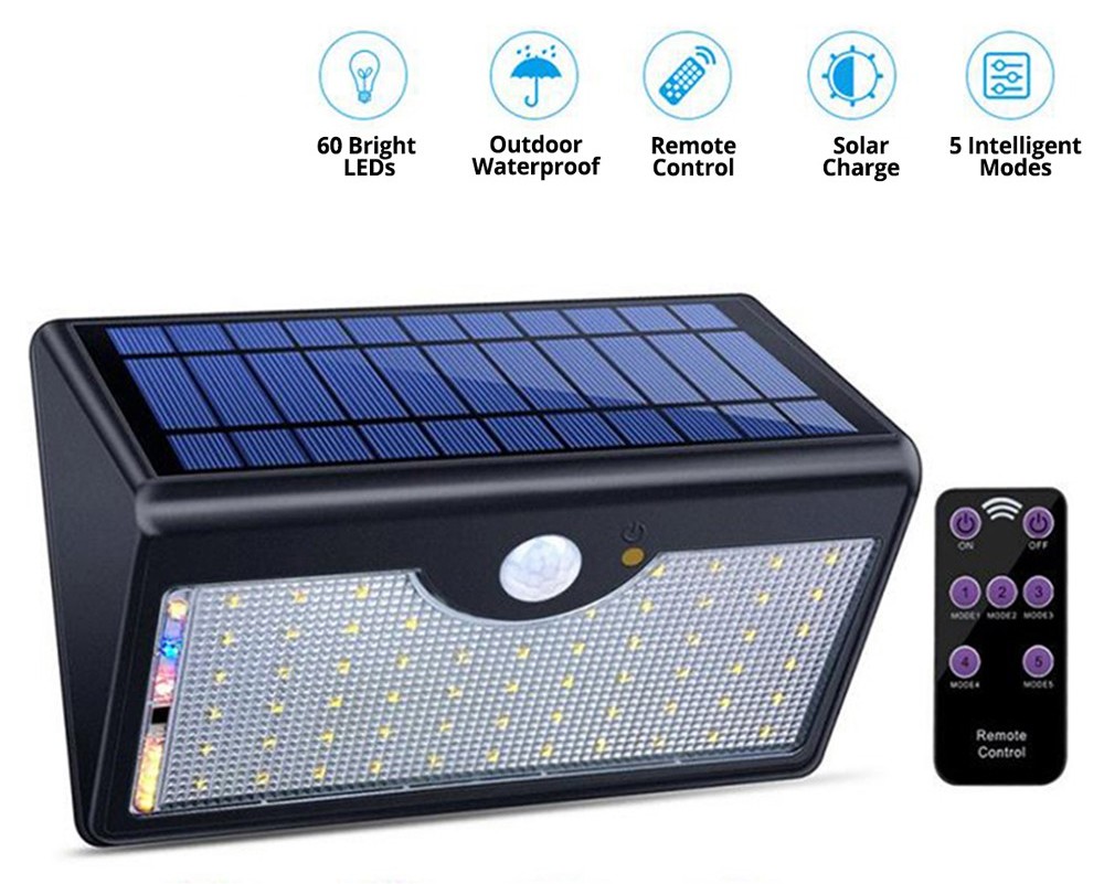 60 LED Wireless Waterproof Solar LED Light Motion Sensor Lights Outdoor with R