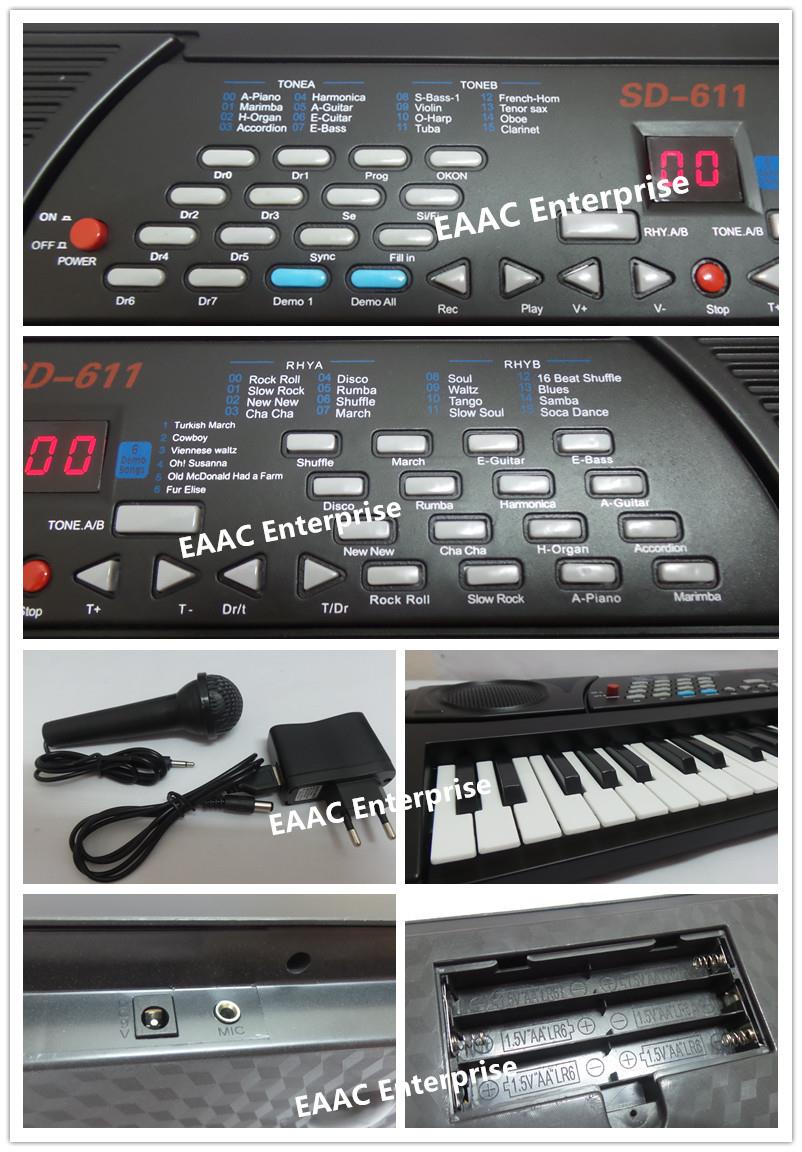 61 Keys Electronic Keyboard Piano Organ With Microphone 2 Power Mode