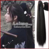 65cm Hair Extension,Straight Curl Pony Tails,Ribbon Wrap,Claw Clip In