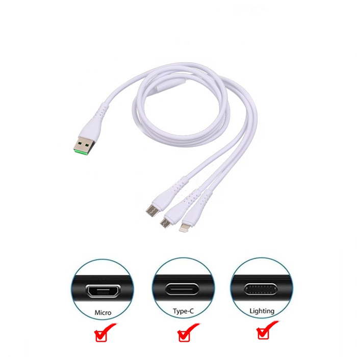 6A 3in1 Fast Charge Data Transfer Cable