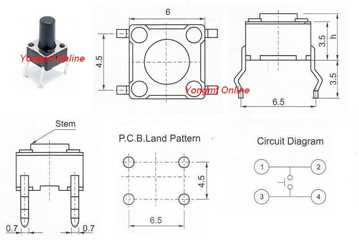 6x6x7mm 4 pin push button tactile tact switch 5pcs pkt st 002 yongmf83 1612 28 yongmf83@2