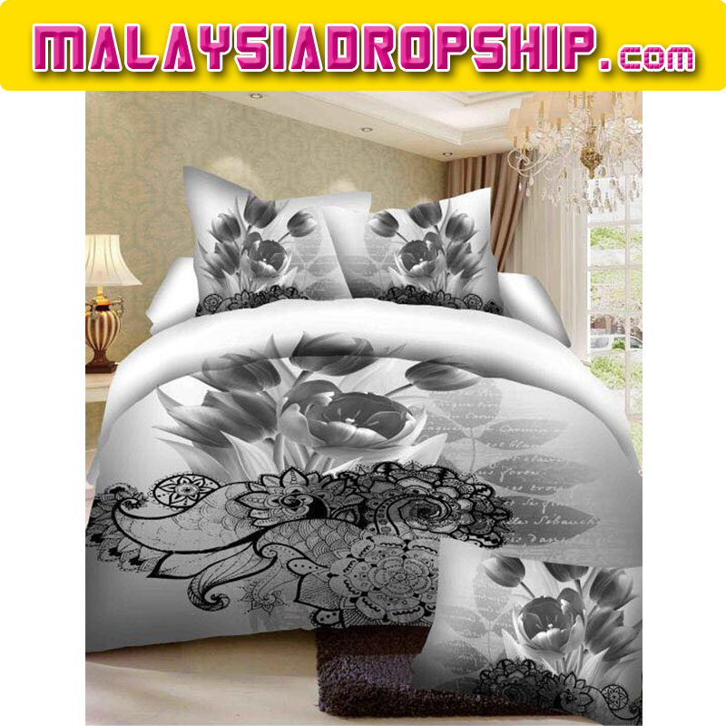 7 In 1 800tc Quality Black White Flower Bedding Bed Sheet King Size