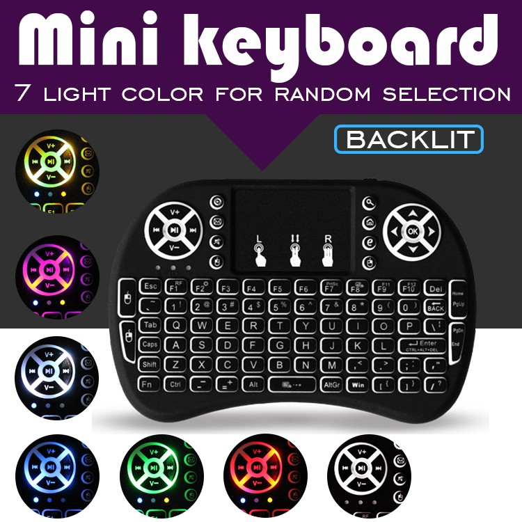 7 Colors I8 Mini Wireless Keyboard 2.4g Handheld Touchpad Rechargeable Battery