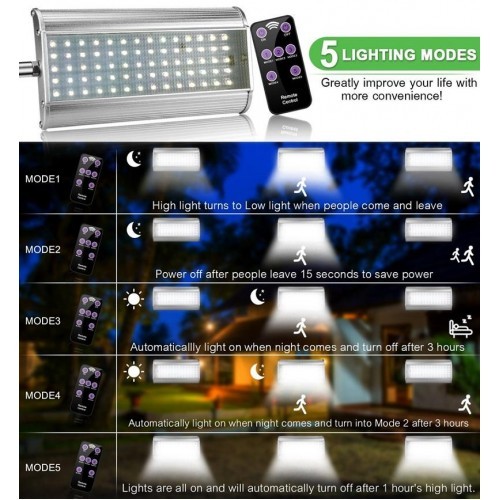70 LED Waterproof Solar Motion Sensor Lights Outdoor with Smart Remote Control
