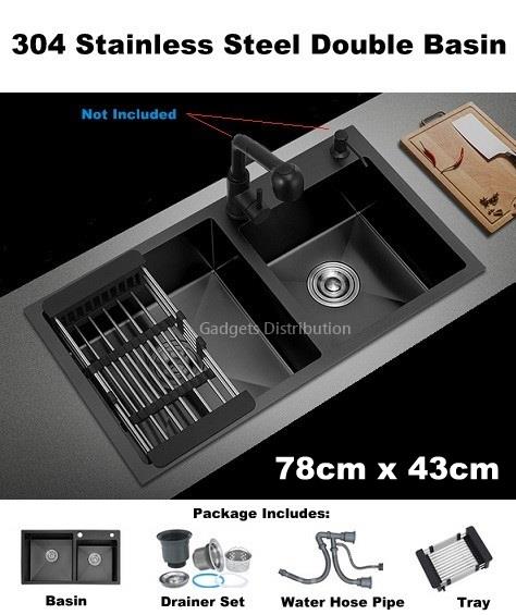 78*43cm 304 Stainless Steel Kitchen Double Basin Sink Bin 2691.1