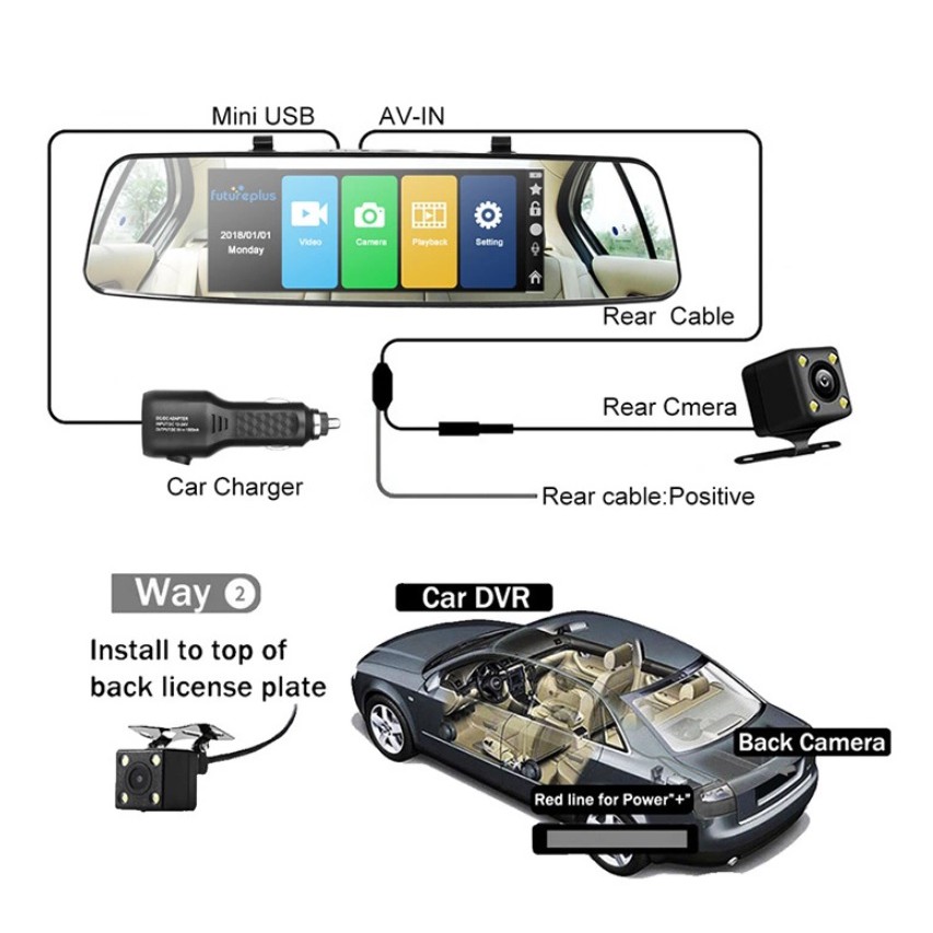 7Inch Touch Screen 1296P 2.5D Car DVR Dual Lens Mirror Dash Cam Car Recorder
