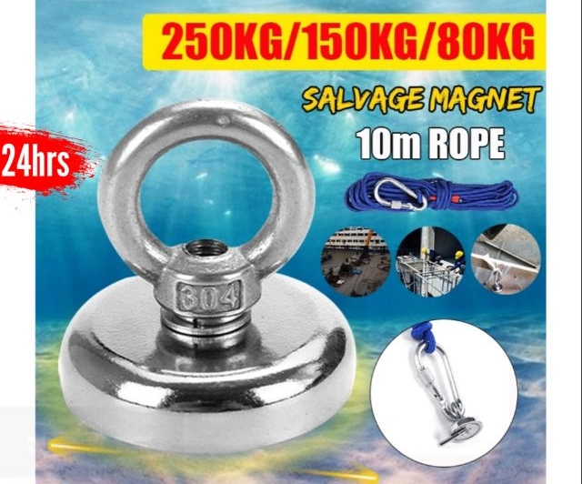 80KG-250KG Strong Salvage Magnet With Magnetic Hooks Diving Fishing Recovery T