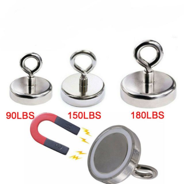 90-180LB Strong Fishing Magnet Super Magnetic Neodymium Round Thick Eyebolt Tr