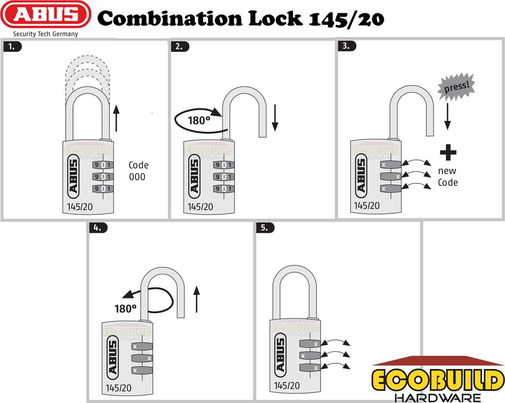 ABUS PadLock Combination Lock 145/20 ~ Travel Light ~ Lock Tag