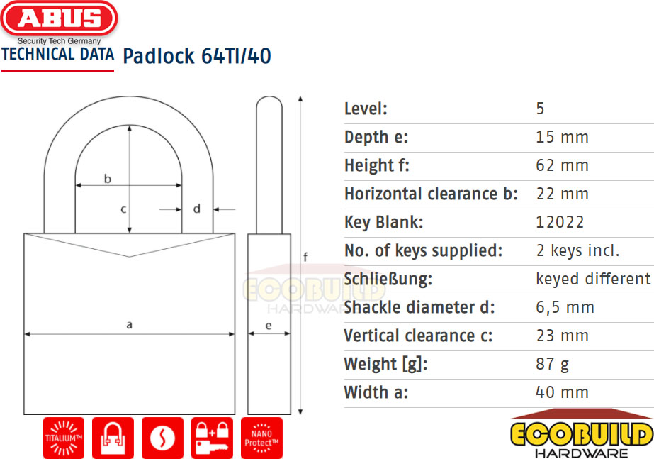 ABUS Padlock Titanium 64TI/40