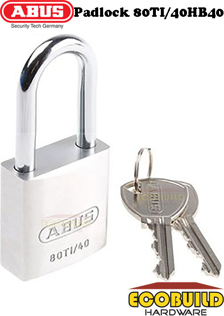 ABUS Padlock Titanium 80TI/40HB40 ~ Long Shackle (1 Lock 2 Keys)