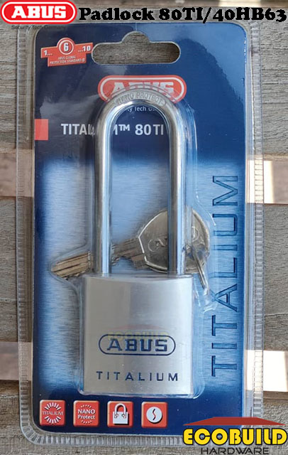 ABUS Padlock Titanium 80TI/40HB63 ~ Long Shackle (1 Lock 2 Keys)