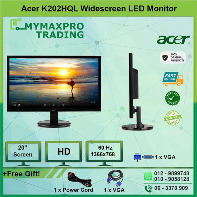 Acer 19.5' K202HQL LCD Monitor 19.5-inch 1366x768 VGA 200 cd/m2