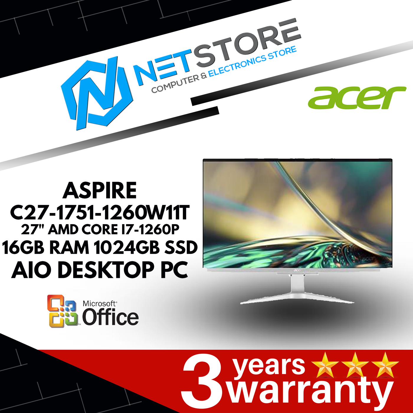 ACER ASPIRE 27&#8243; AIO PC - i7-1260P | MX 550 2GB | 16GB RAM | 1024GB SSD
