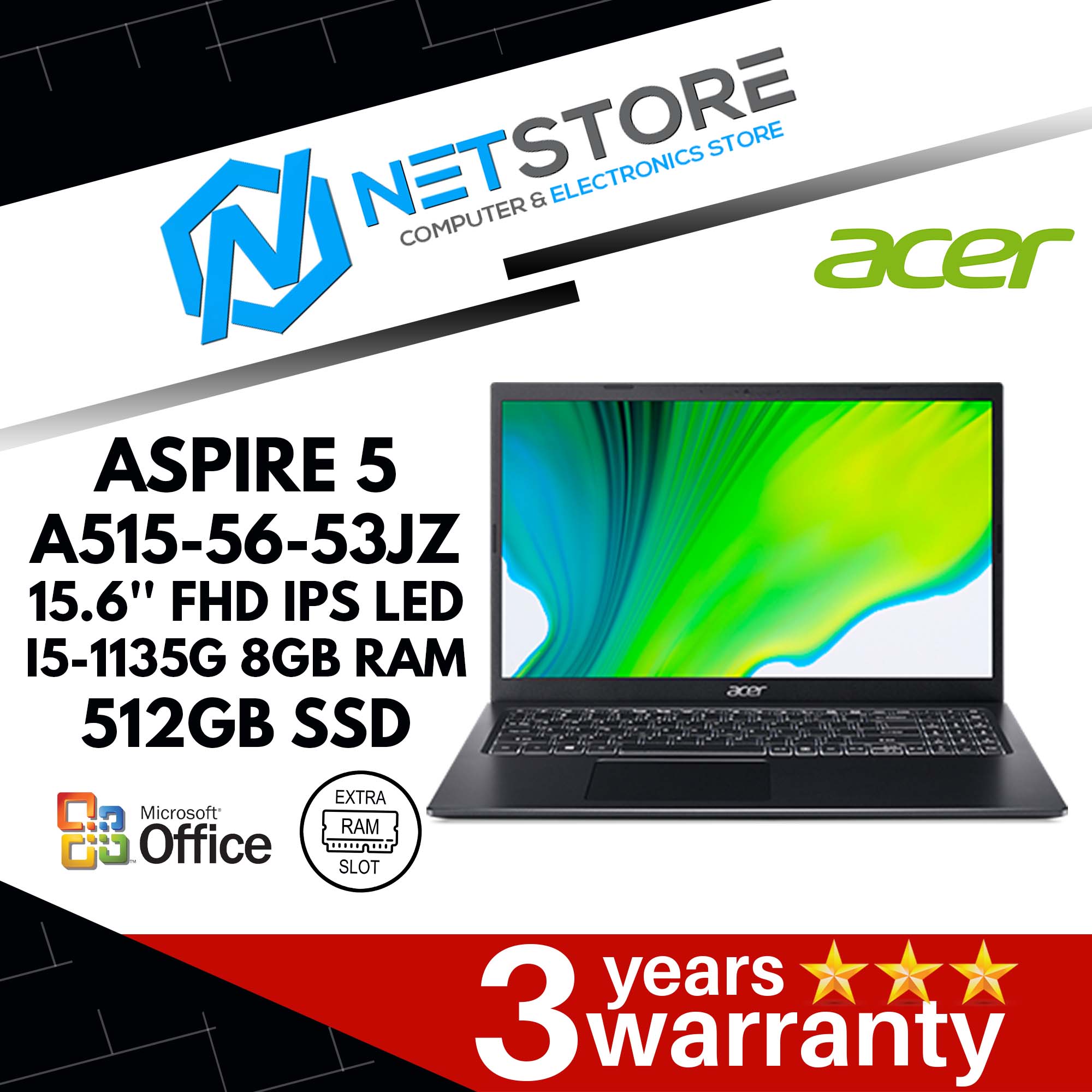 ACER ASPIRE 5 A515-56-53JZ 15.6&#39;&#39; FHD IPS I5-1135G  8GB RAM 512GB SSD