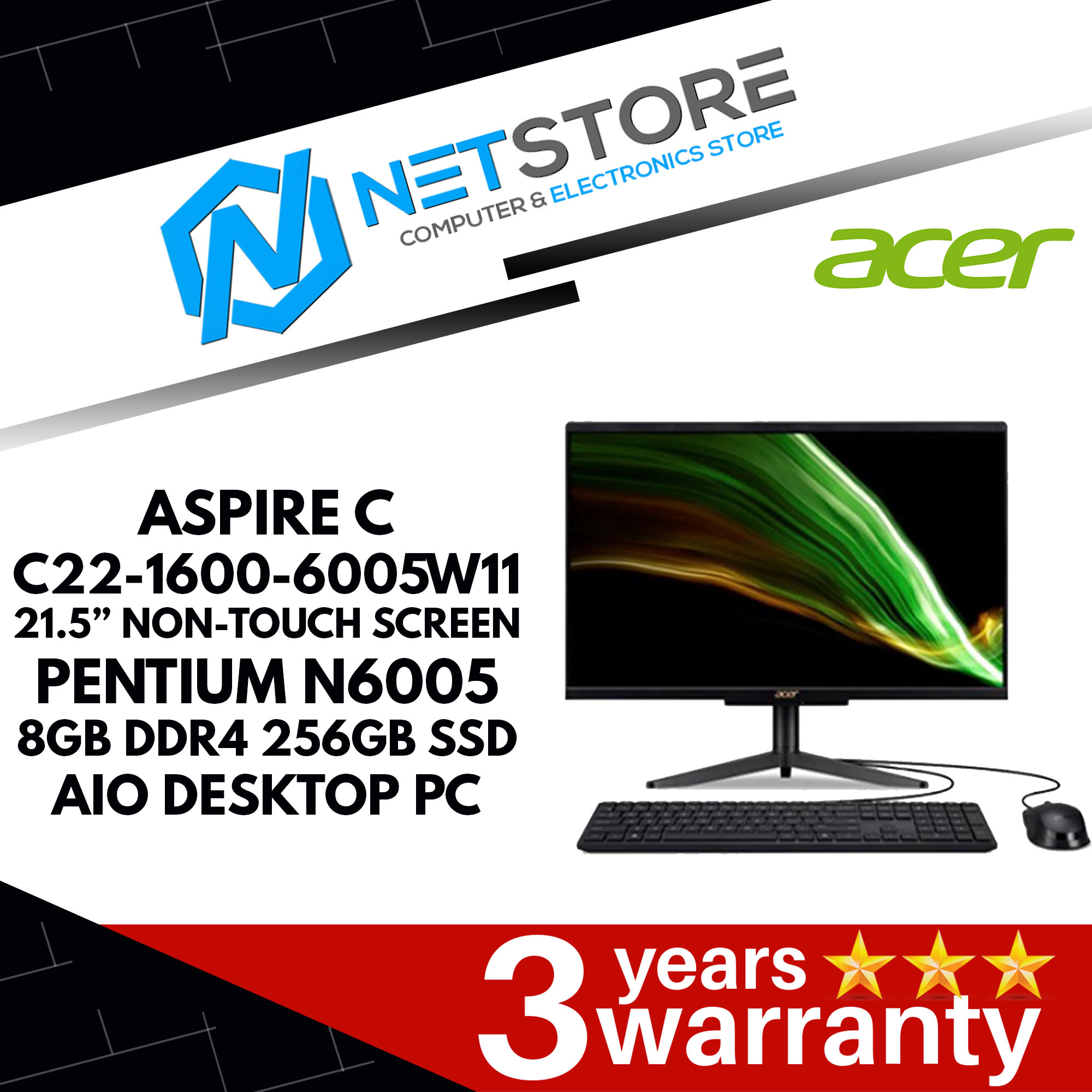 ACER ASPIRE C |21.5&#8221; NON-TOUCH SCREEN|PENTIUM N6005|8GB DDR4|256GB SSD