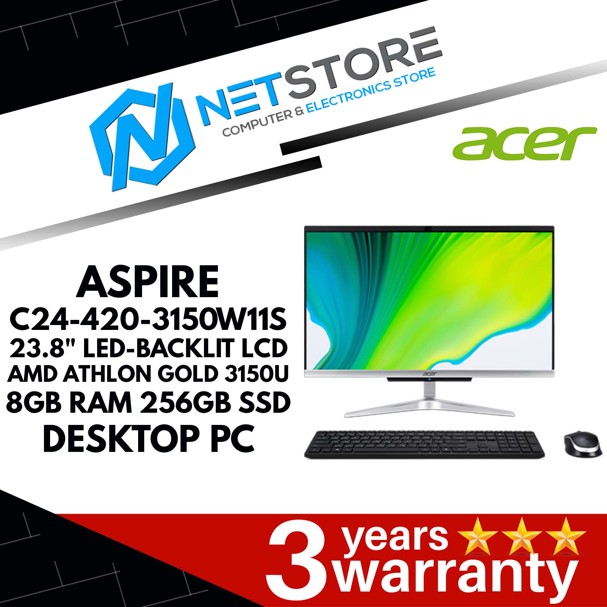 ACER ASPIRE C24-420-3150W11S 23.8&quot; LED-BACKLIT LCD 8GB RAM 256GB SSD