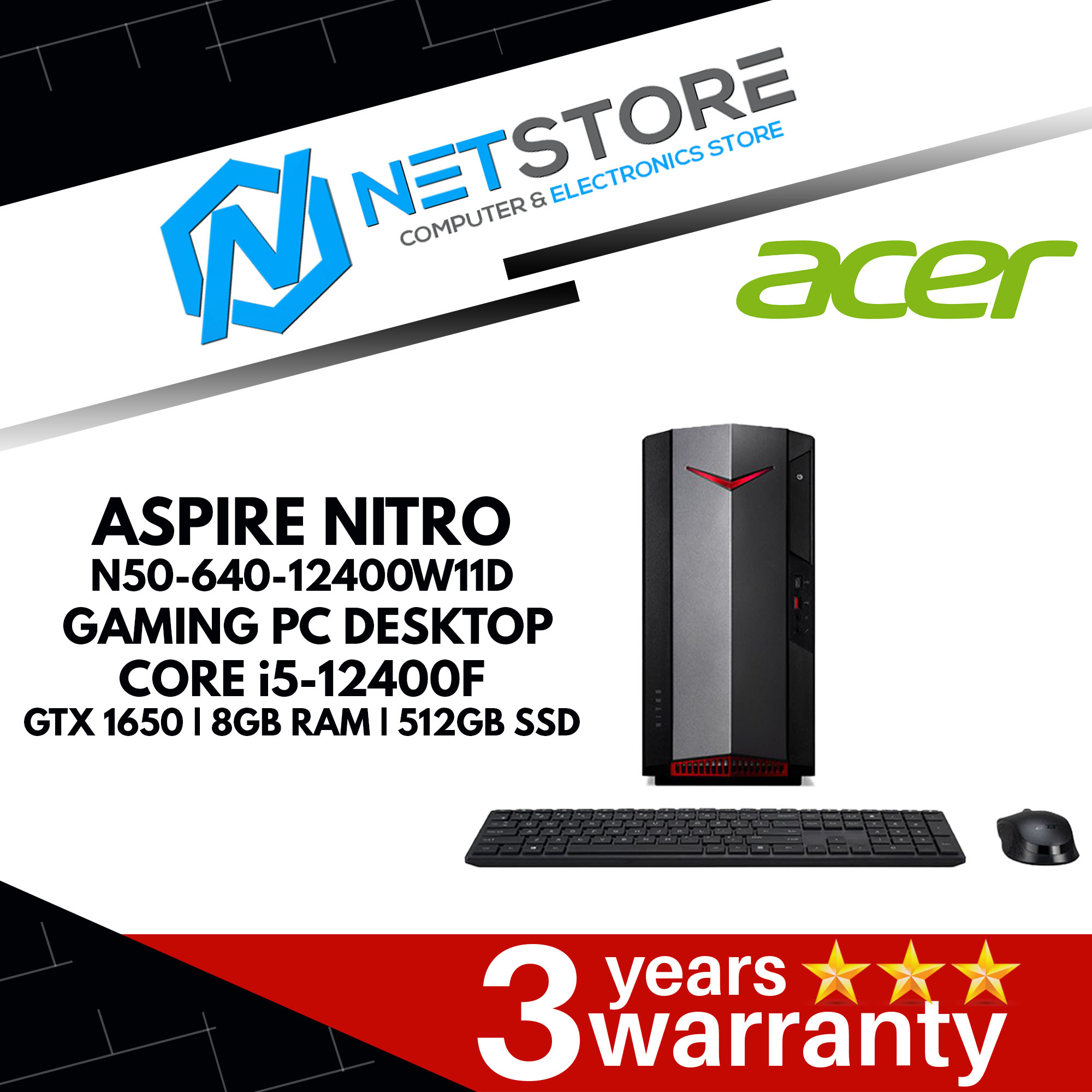 ACER ASPIRE NITRO N50-640-12400W11D GAMING PC DESKTOP - CORE I5-12400F