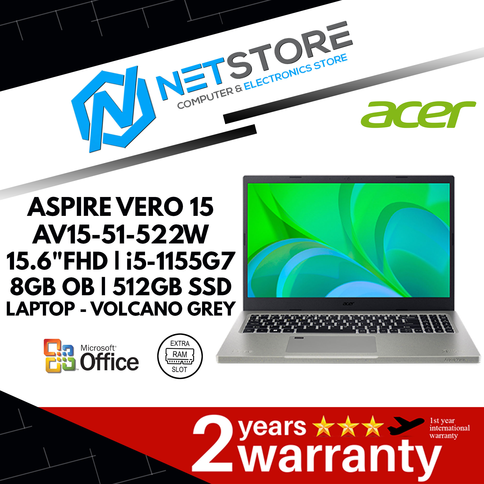 ACER ASPIRE VERO 15 AV15-51-522W 15.6&quot;FHD(i5-1155G7)(8GB OB) 512GB SSD