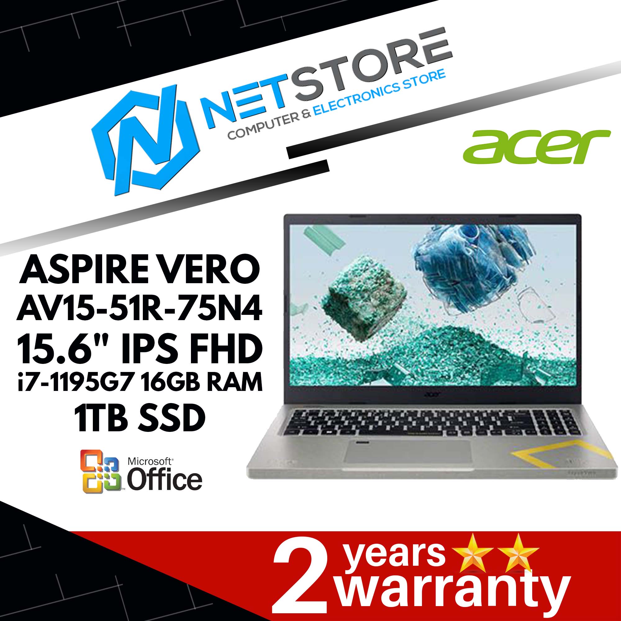 ACER ASPIRE VERO AV15-51R-75N4 15.6&quot; IPS FHD i7-1195G7 16GB RAM 1TBSSD