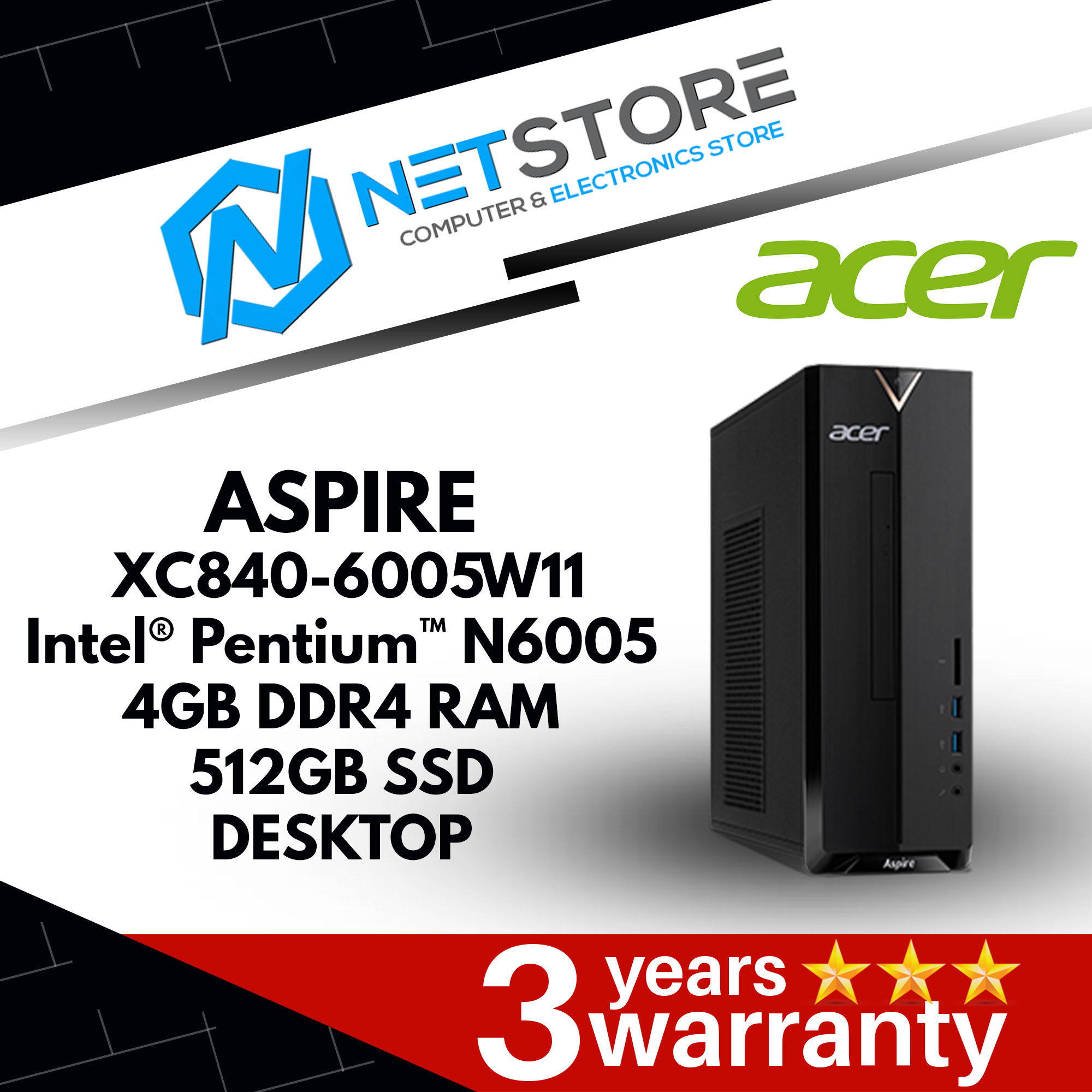 ACER ASPIRE XC840-6005W11|Pentium N6005|4GB DDR4 RAM|512GB SSD DESKTOP