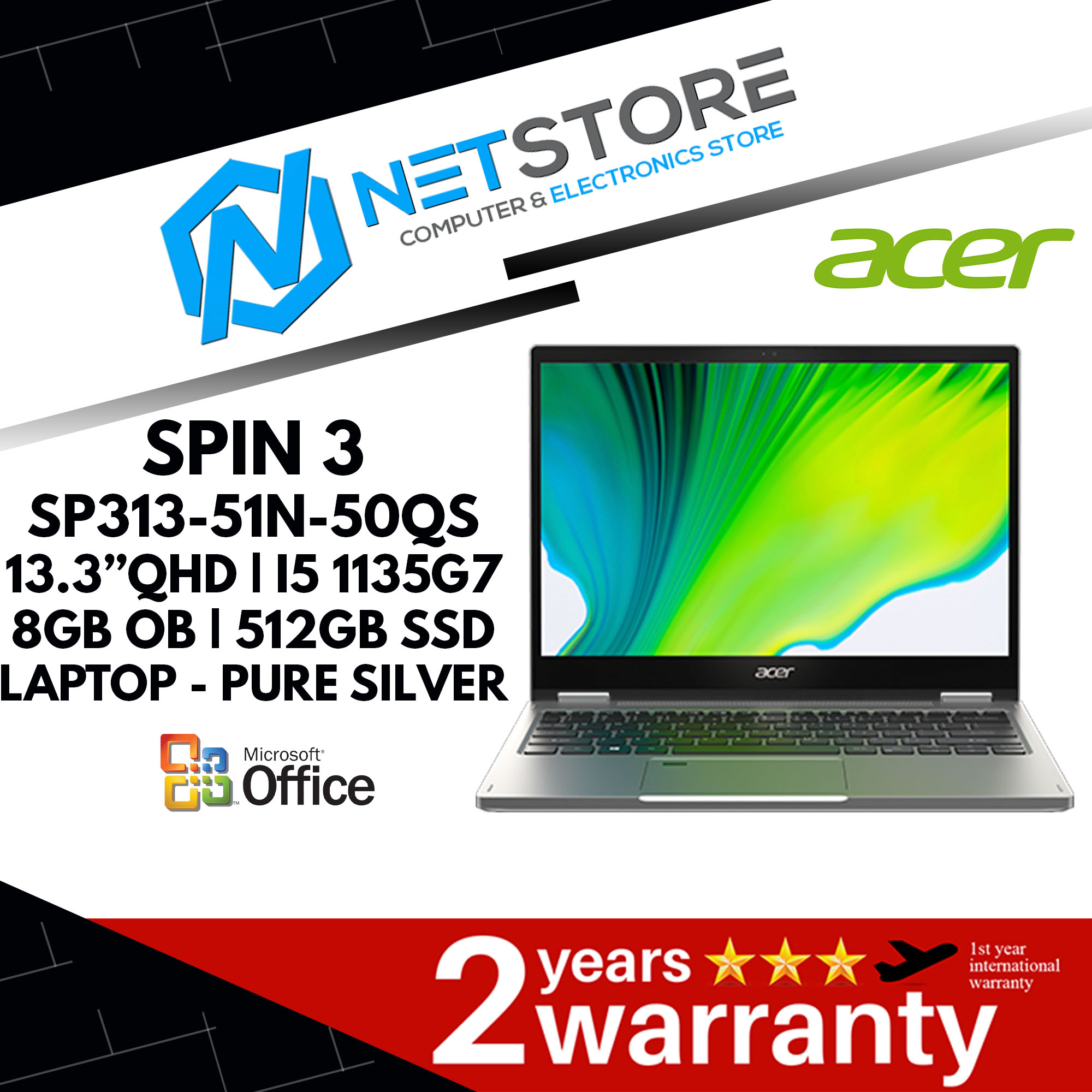ACER SPIN 3 SP313-51N-50QS 13.3&#8221;WQXGA I5 1135G7 8GB 512GB SSD LAPTOP