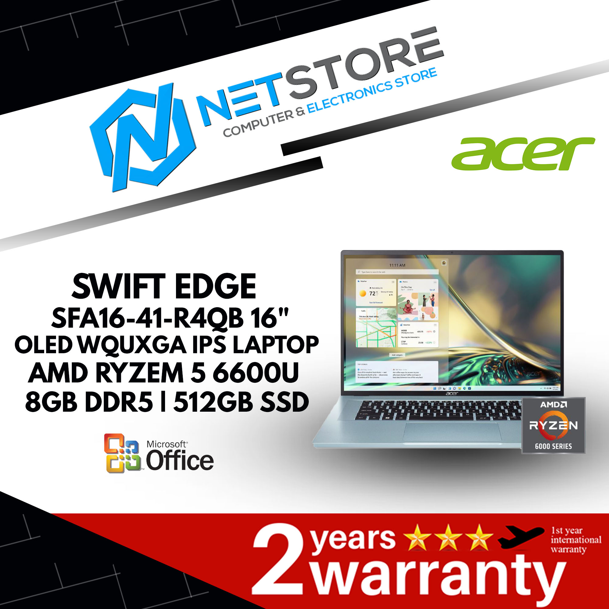 ACER SWIFT EDGE SFA16-41-R4QB 16&quot; OLED WQUXGA IPS LAPTOP-AMD RYZEN 5