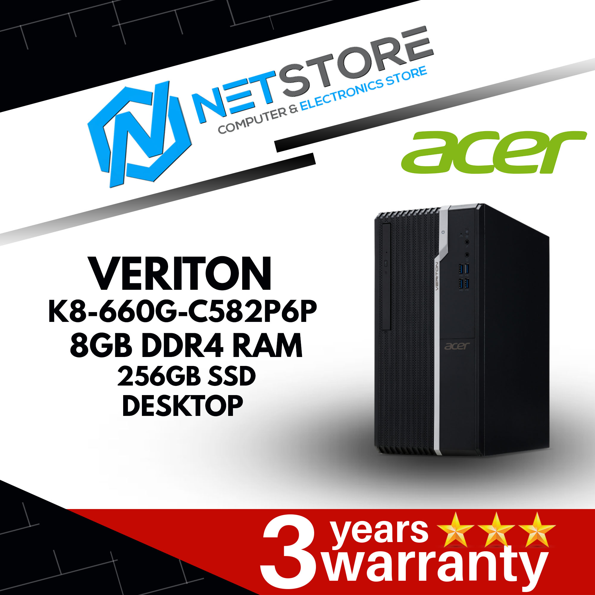 ACER VERITON K8-660G-C582P6P | 8GB DDR4 RAM | 256GB SSD DESKTOP