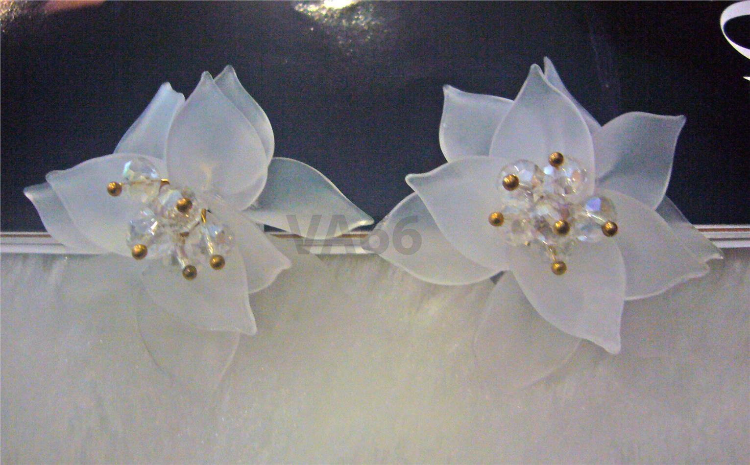 Acrylic Flower Earrings Handmade White Floral Jewelry Crystal Bling