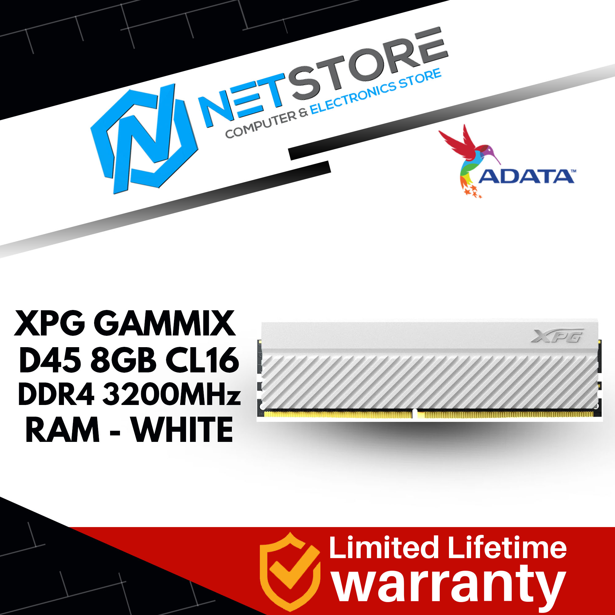 ADATA XPG GAMMIX  D45 8GB CL16 DDR4 3200MHz RAM-WHITE
