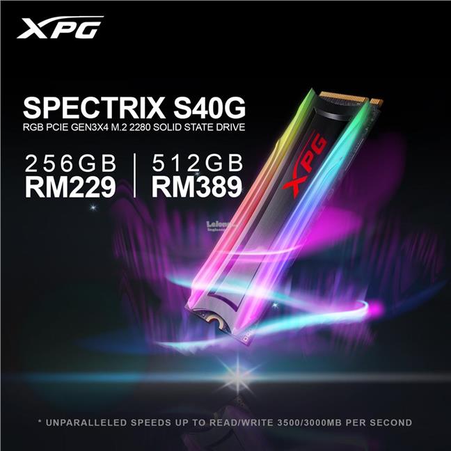 # ADATA XPG SPECTRIX S40G RGB M.2 PCIe Gen3x4 NVMe SSD # 256GB/512GB