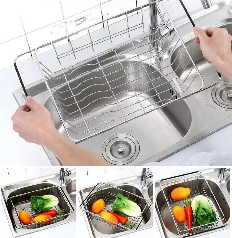 Adjustable Dish Drainer Rack Stainless Steel Dish Basket Over The Sink