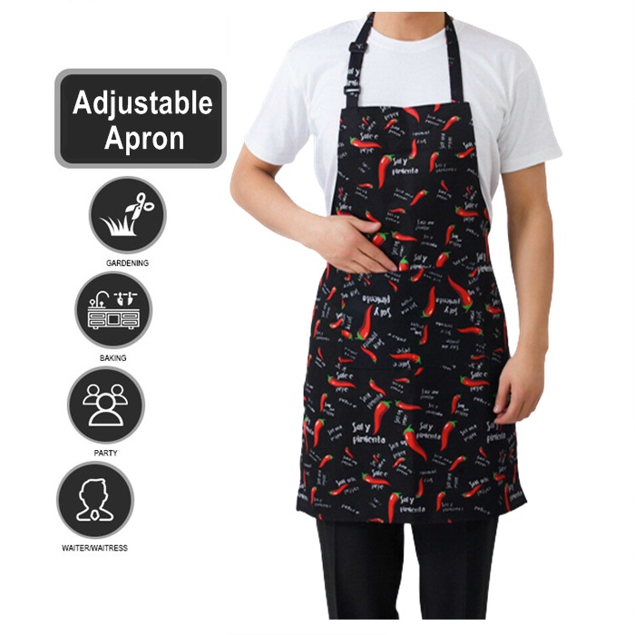 Adjustable Kitchen Bib Apron Stripe With Pockets Unisex Chef Apron