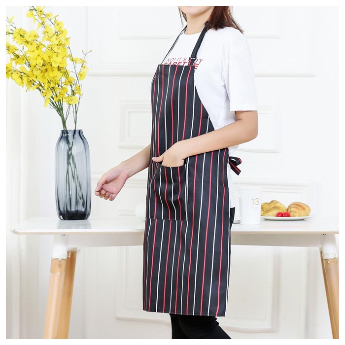 Adjustable Kitchen Bib Apron Stripe With Pockets Unisex Chef Apron