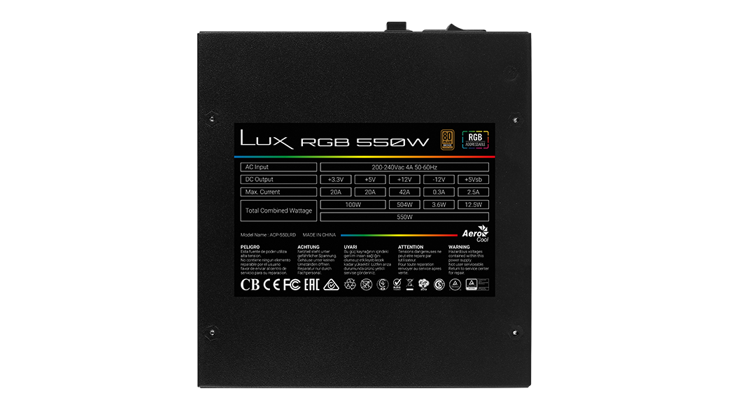 AEROCOOL LUX RGB 80+ BRONZE 550W POWER SUPPLY - ACPB-LX65AKC.11