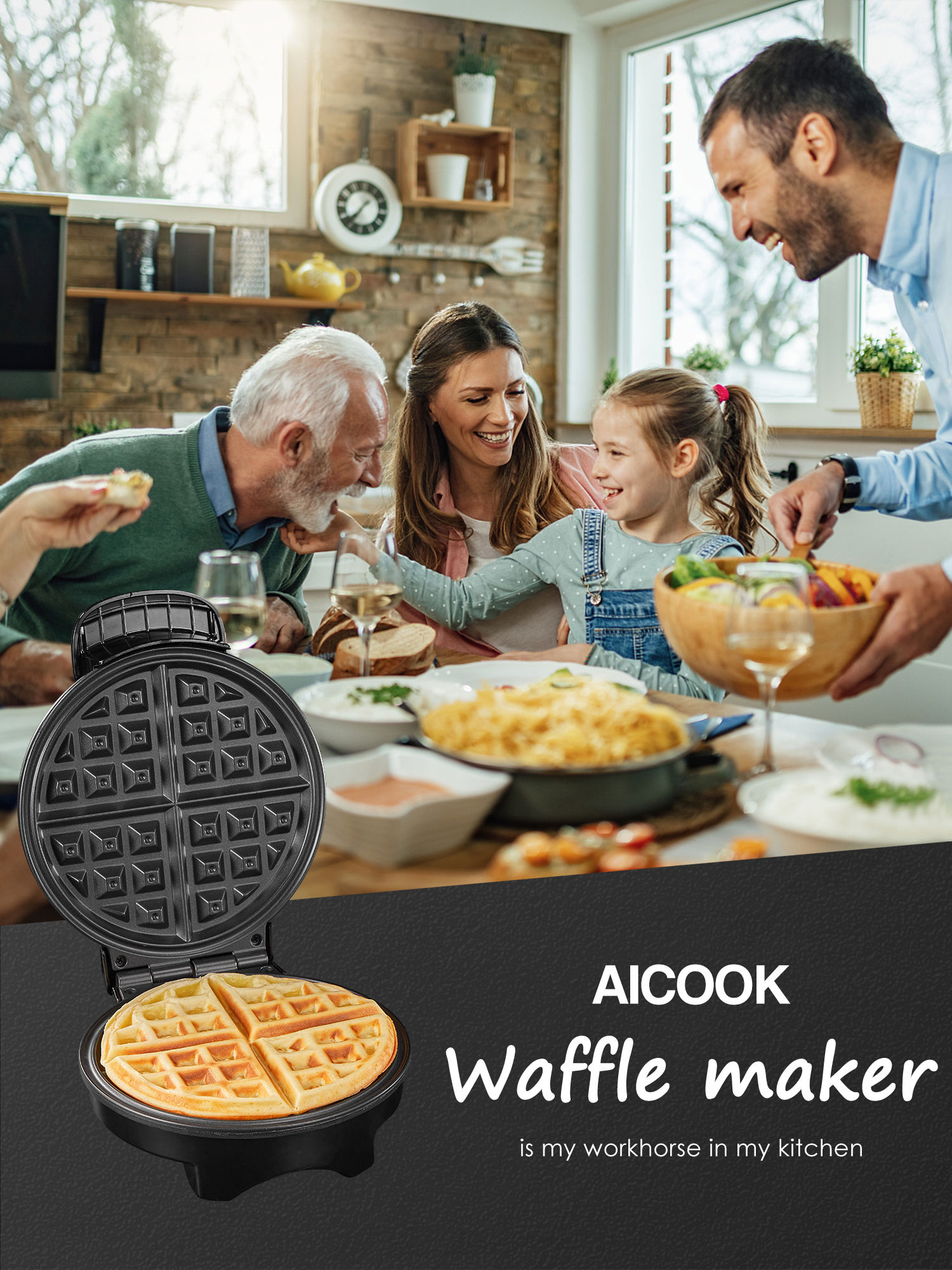 Aicook Stainless Steel Belgium Waffle Maker Machine