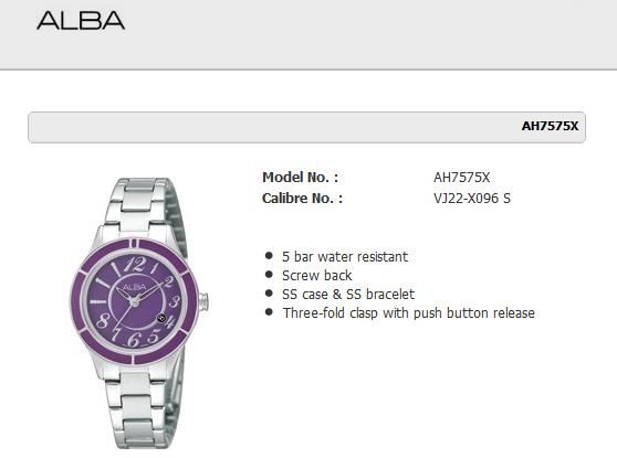 ALBA . AH7575X . Fashion . W . Date . SSB . Purple