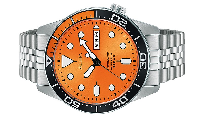 ALBA Men ACTIVE Automatic Orange Black Rolex Style Watch Y676-X038OBS