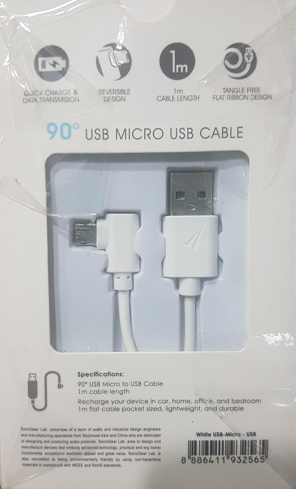 ALCATROZ 90 DEGREES MICRO USB CABLE 1M (WHITE)