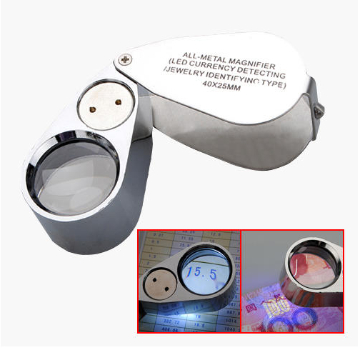 All Metal 40X Jeweller Identifying LED Microscope Magnifier Loupe UV