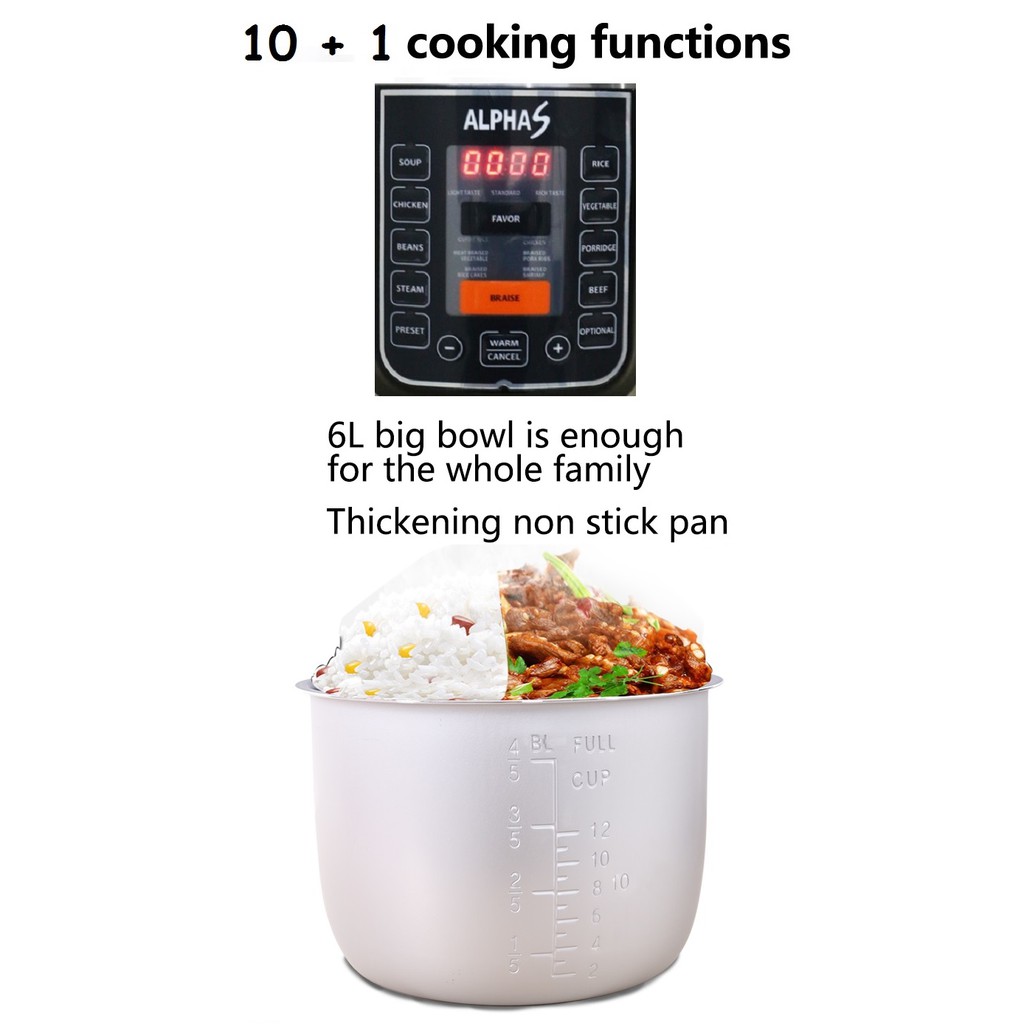 Alpha S 6L Electric Pressure Cooker (10+1 Cooking Programs)Timer 1000W (KEA022