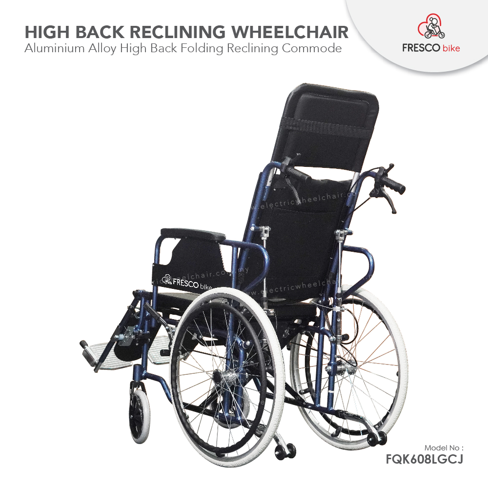 Aluminium Alloy High Back Folding Reclining Commode Wheelchair Manual