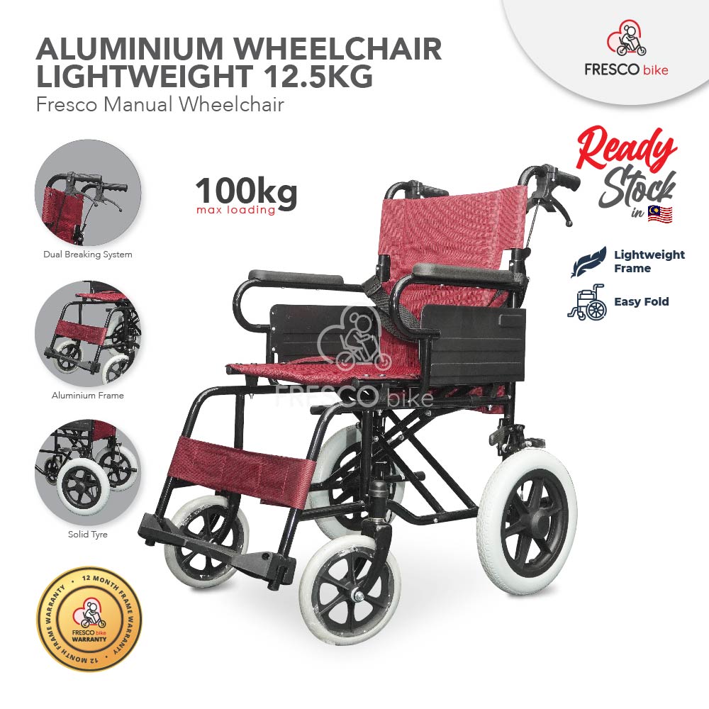 Aluminum Wheelchair Lightweight 12.5kg Manual Wheelchair Solid Tyre