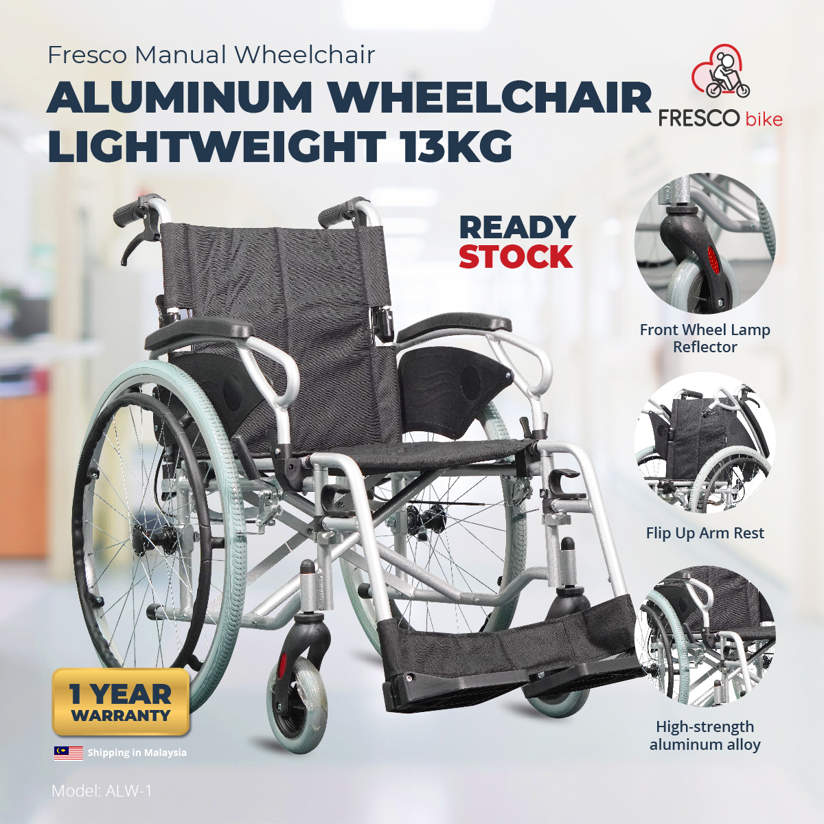 Aluminum Wheelchair Lightweight 13kg Aluminium Alloy Wheelchair