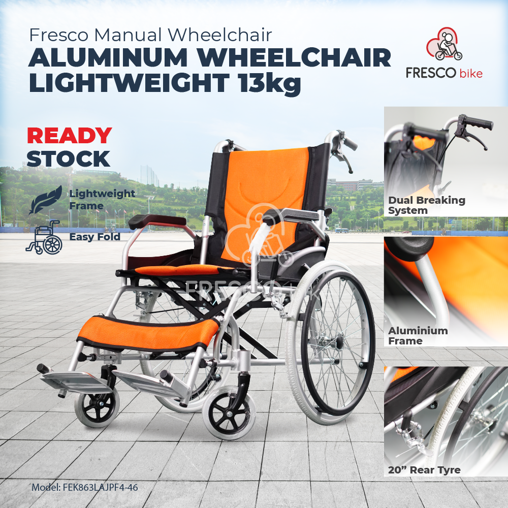Aluminum Wheelchair Lightweight Orange 13kg Solid Tyre (Manual)