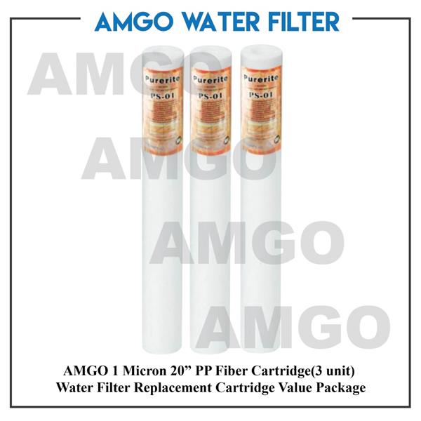 AMGO 1 Micron 20” PP Fiber Cartridge (3 unit) Water Filter Replacement