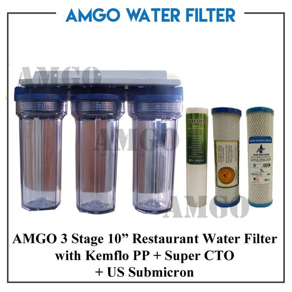 AMGO 3 Stage 10" Restaurant Water Filter(Kemflo PP,Super CTO & US Sub)