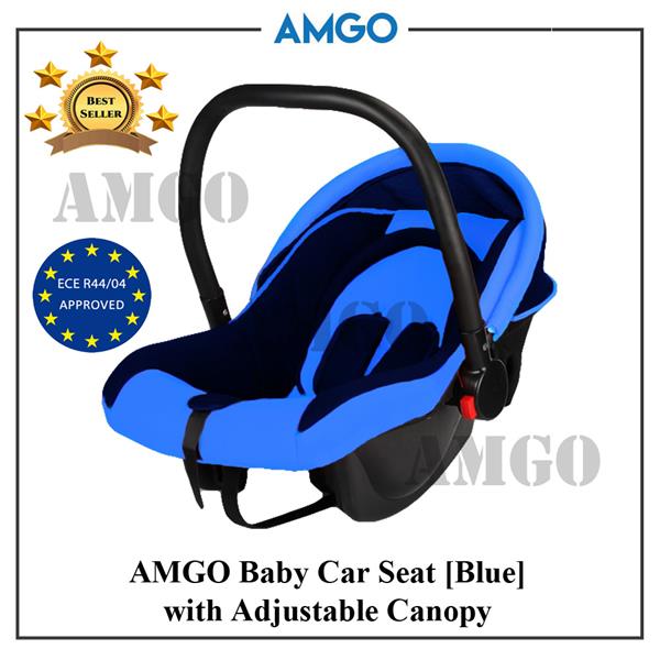 Amgo Baby Carrier Car Seat Blue Black Adjustable Sun Shade Canopy